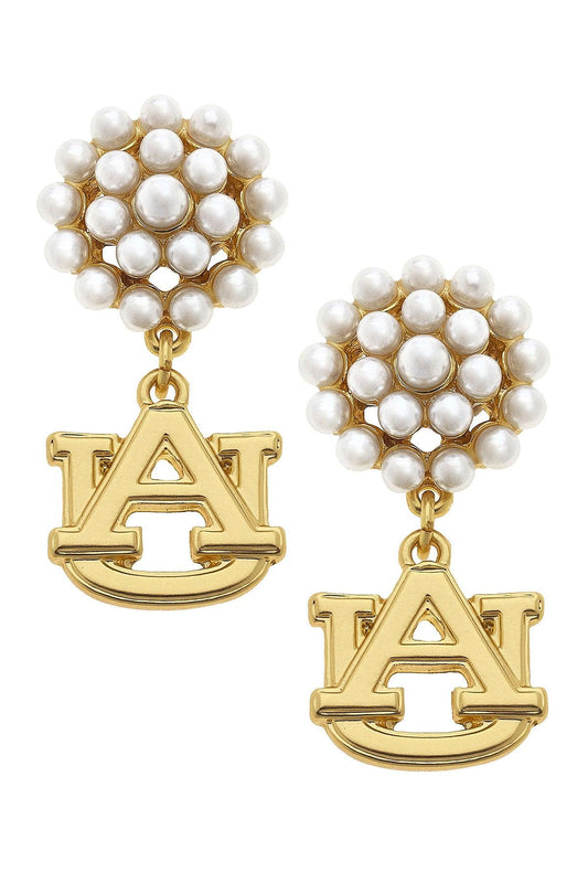 Auburn Tigers Pearl Cluster Gold Plated Logo Earrings