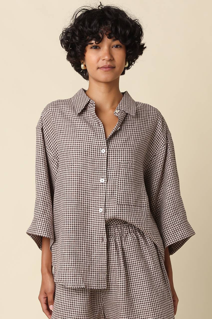 Gabi Brown Gingham Linen Shirt