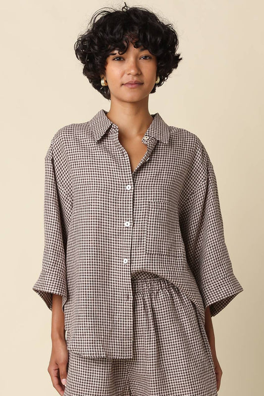 Gabi Brown Gingham Linen Shirt