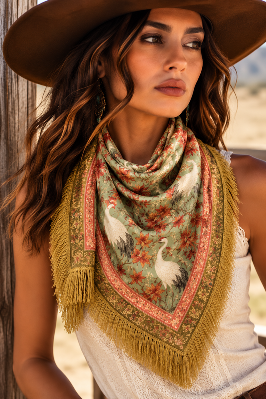 Fringe Scarf Red Crowned Crane