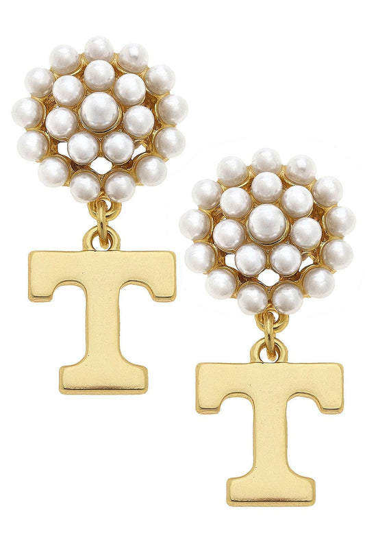 Tennessee Volunteers Pearl Cluster Gold Plated Logo Earrings