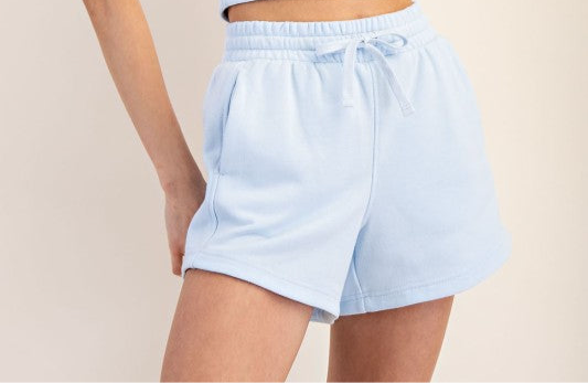 French Terry Off Shoulder Short Set In Ice Blue