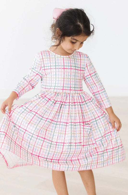 Mila & Rose Pink Plaid 3/4 Sleeve Pocket Twirl Dress