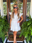 V Neck Smocked Waist Mini Romper Dress in White