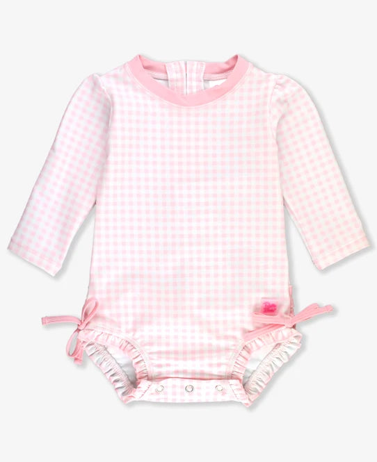 Rufflebutts Pink Gingham Rash Guard