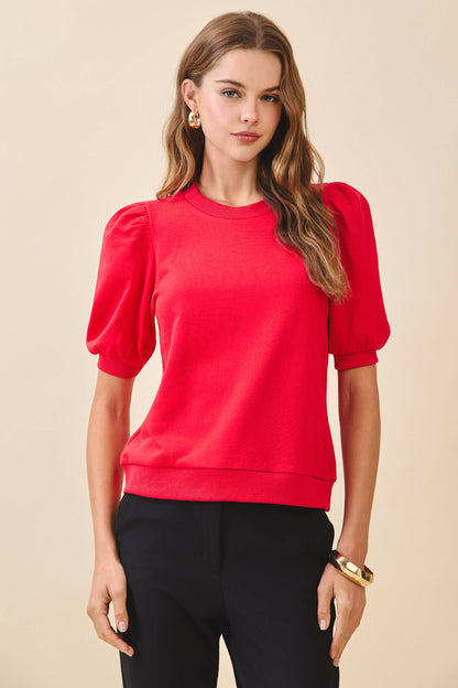 Game Day Crew Neck Short Puff Sleeves Knit Top