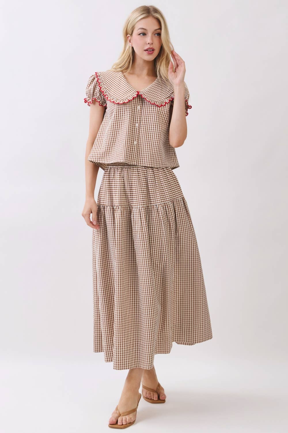 Gingham Tiered Maxi Skirt