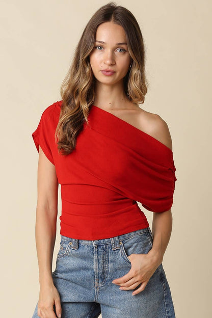 Carina Draped One Shoulder Top in Red