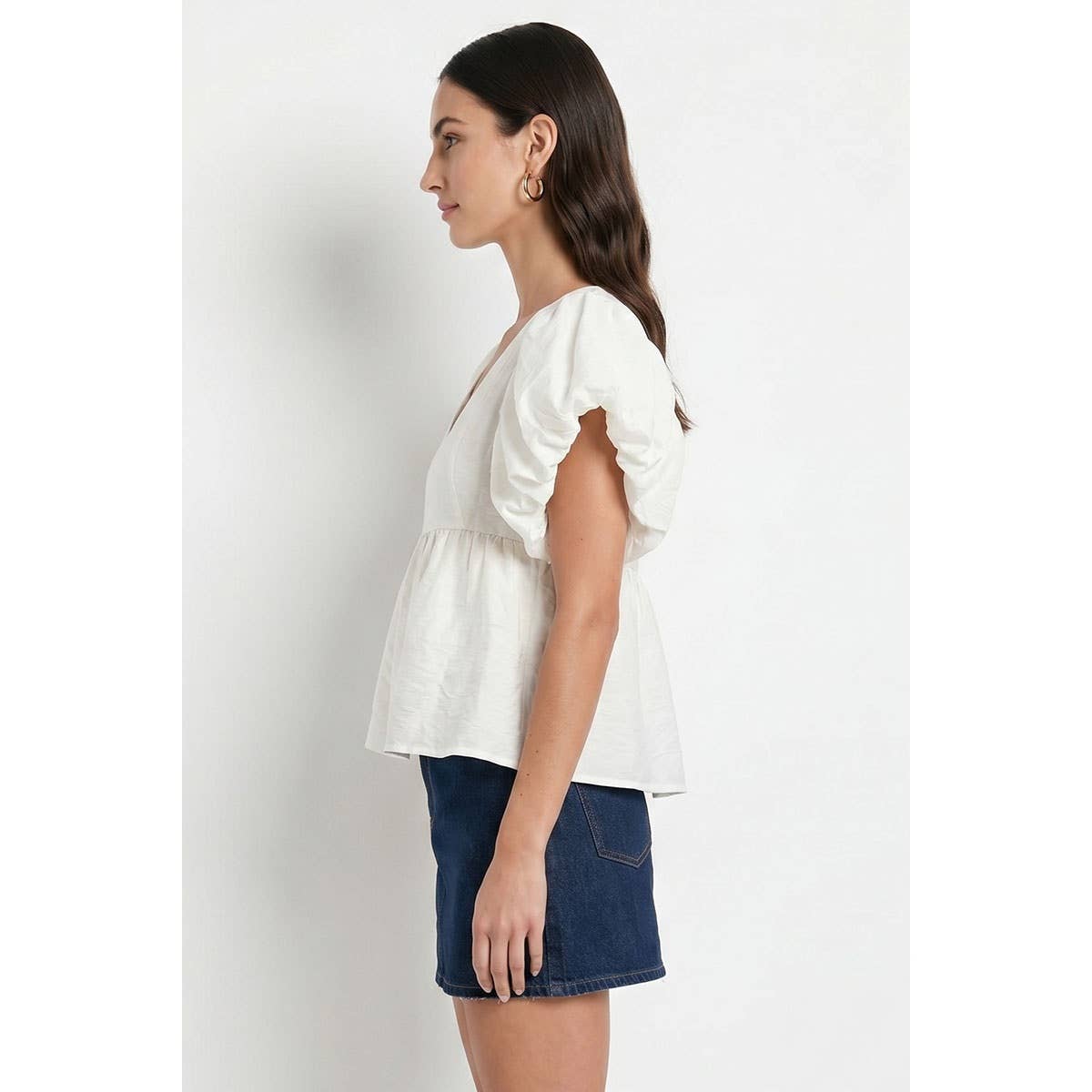 Statement Sleeve V-neck Linen Top