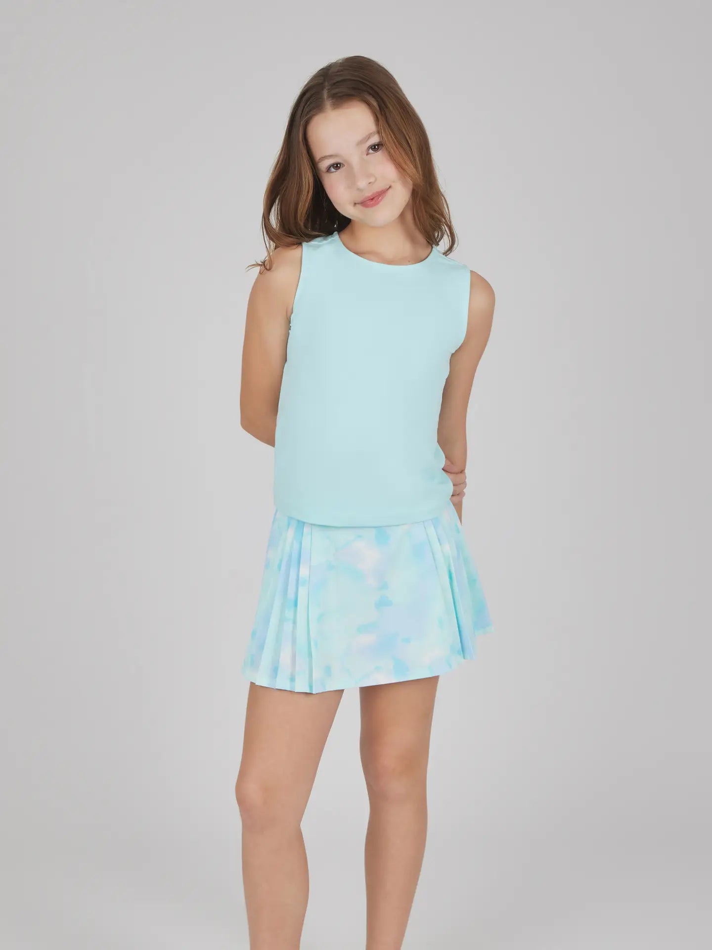 Girls Basic Tank Top and Pleated Skort Ocean Tye Die