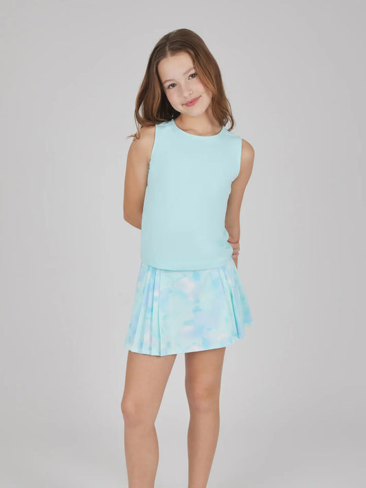 Girls Basic Tank Top and Pleated Skort Ocean Tye Die