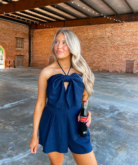 Bow Front Romper in Navy