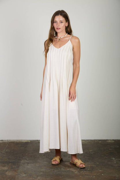 Pintuck Pleated Maxi in Cream