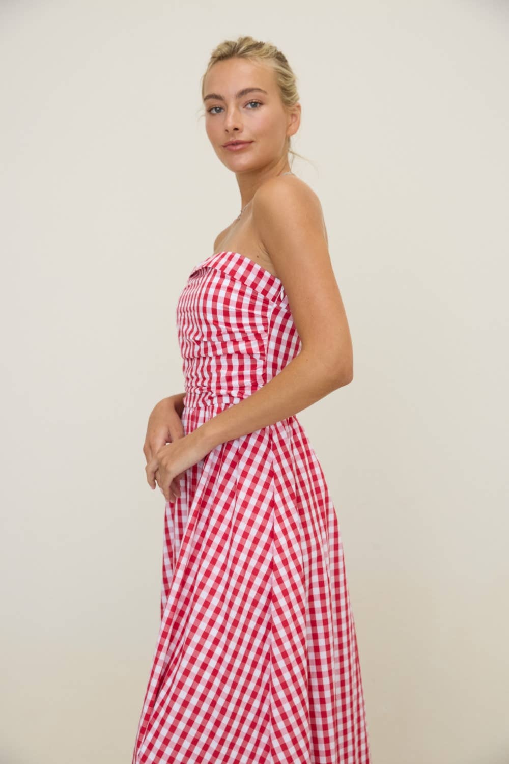 Gingham Spaghetti Strap Midi Dress