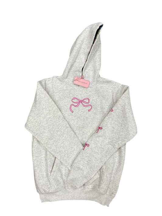 Girls Pink Ribbon Bow Hoodie In Gray