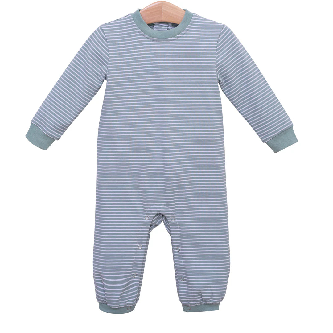 Trotter Street Miller Romper In Sage Stripe