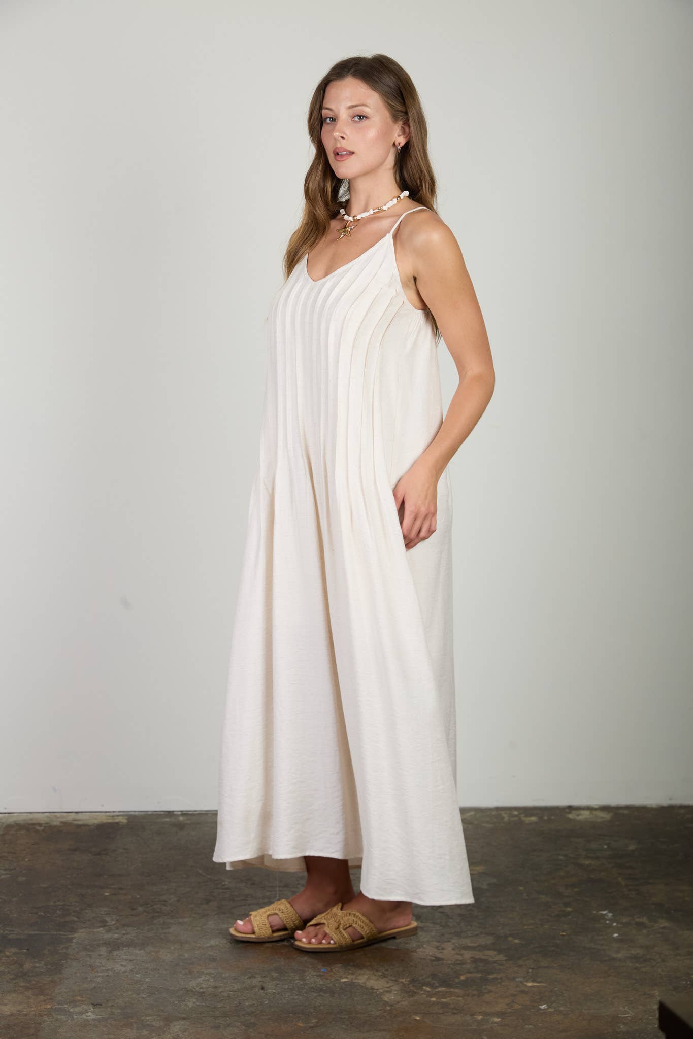 Pintuck Pleated Maxi in Cream