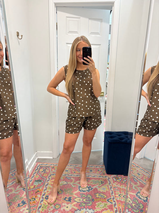 Brown Polka Dot Short Set