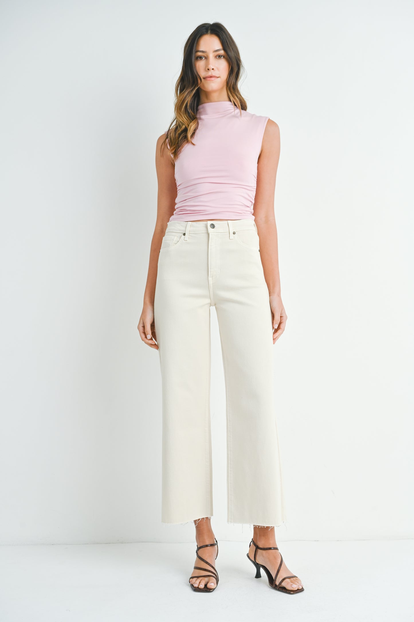 Abby Scissor Cut Wide Leg Denim In Vanilla Bean