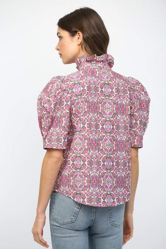Abstract Pink Button Down Top