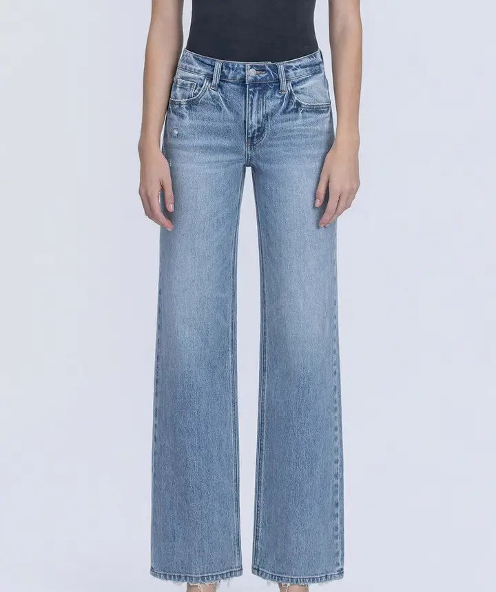 Aileeah Mid Rise Slim Wide Leg Jean
