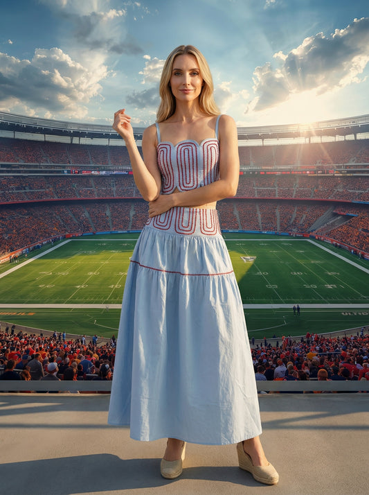 American Spirit Maxi Skirt Set In Light Blue & Red