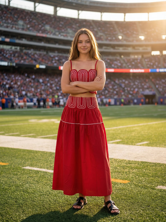American Spirit Maxi Skirt Set In Red & White