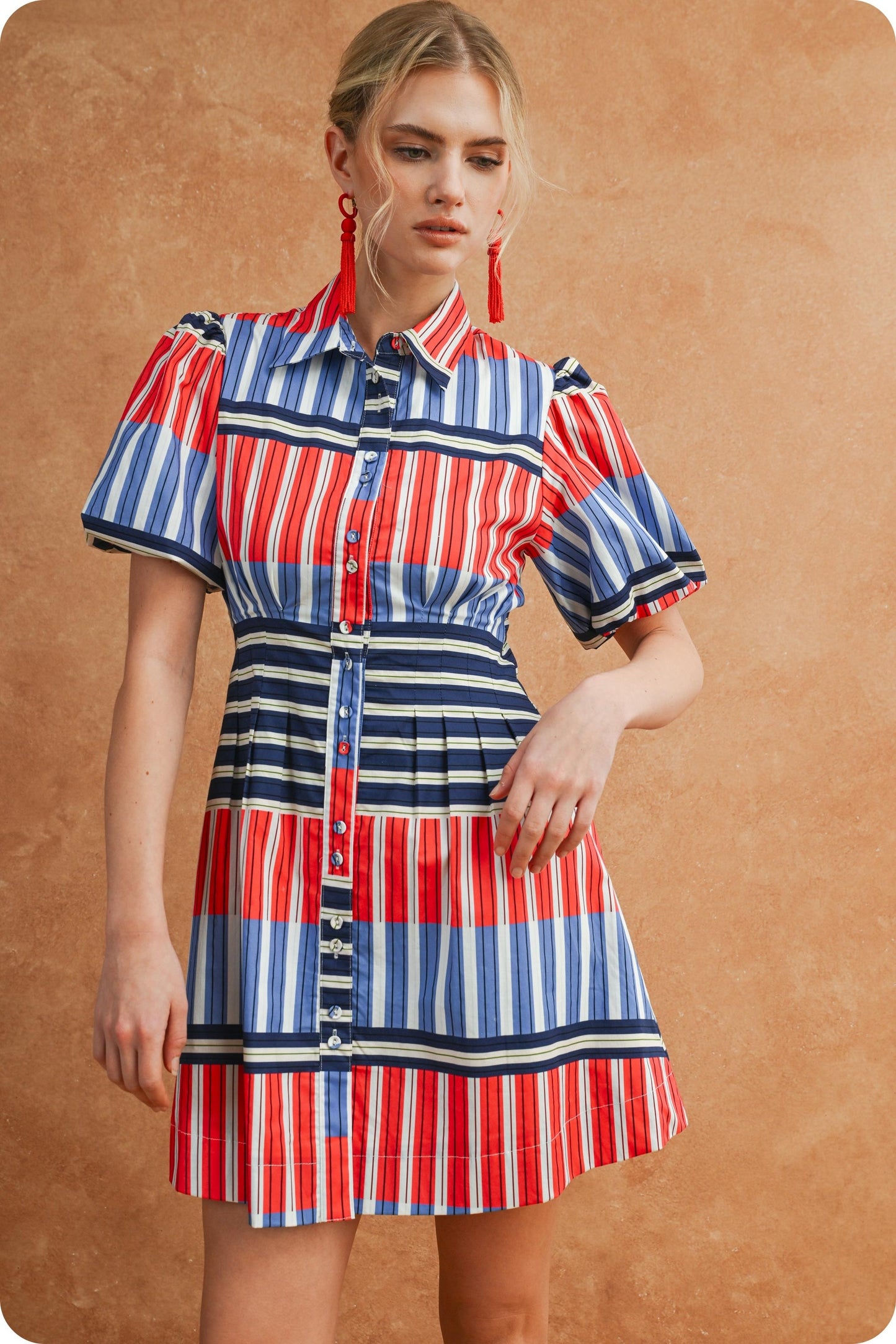 American Stripes Puff Sleeve Dress