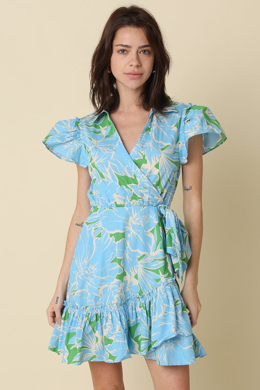 Andros Floral Ruffle Wrap Mini Dress