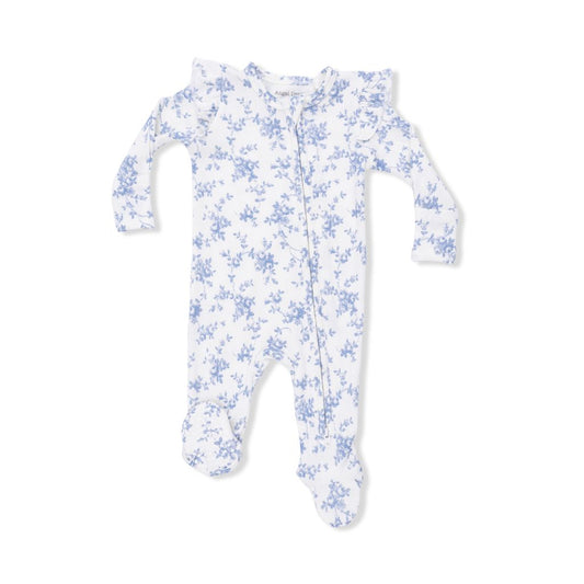 Angel Dear Baby Blue Vines Floral Zipper Footie