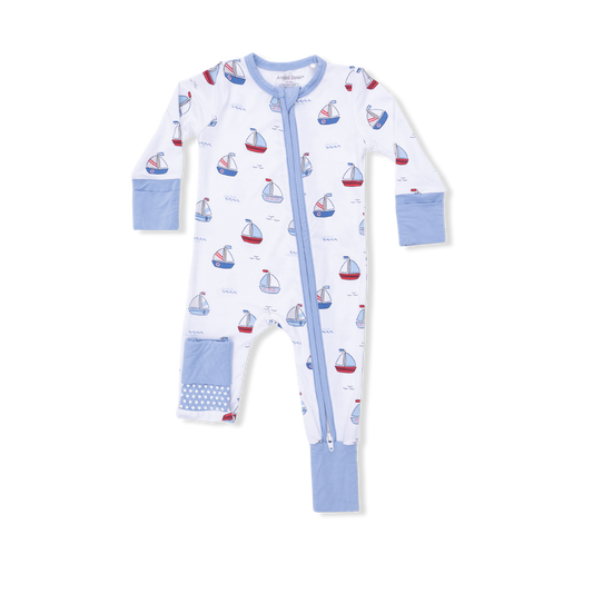 Angel Dear Bubbly Sailboats Blue Convertible Romper