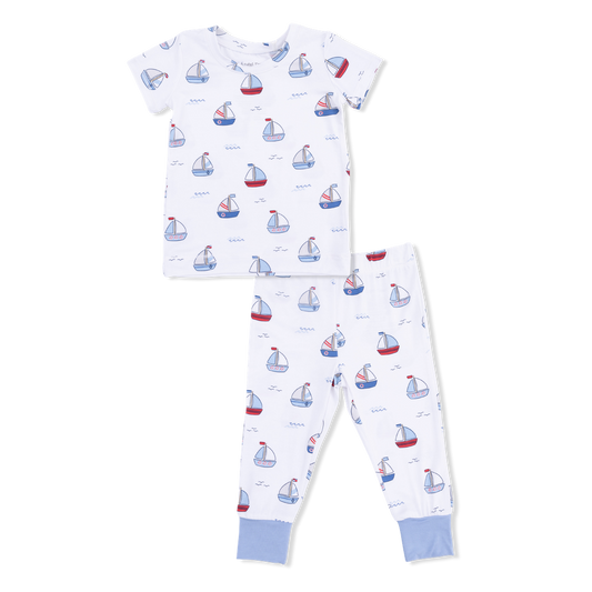 Angel Dear Bubbly Sailboats Blue Loungewear Set
