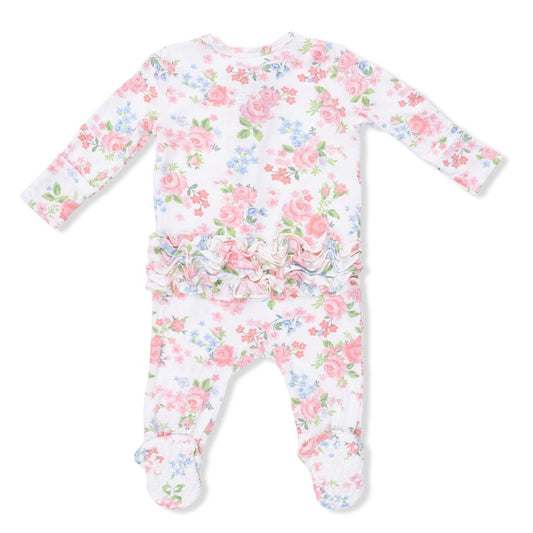 Angel Dear Cute Little Roses Ruffle Back Zipper Footie