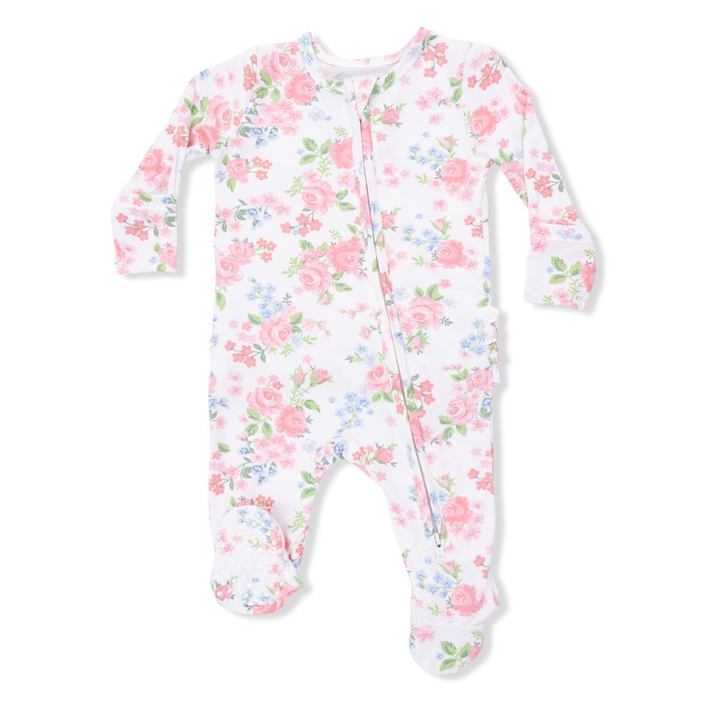 Angel Dear Cute Little Roses Ruffle Back Zipper Footie