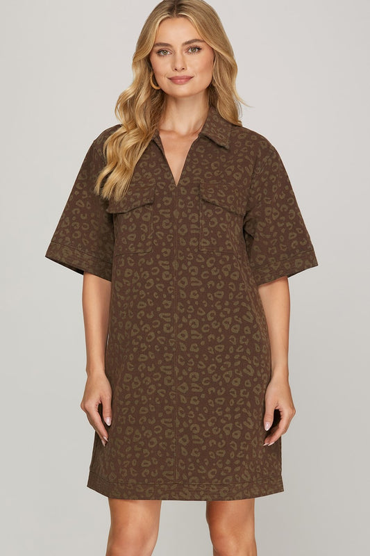 Animal Print Collared Mini Dress