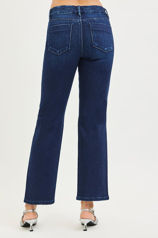 Annie Tummy Control Mid Rise Straight Jeans In Dark