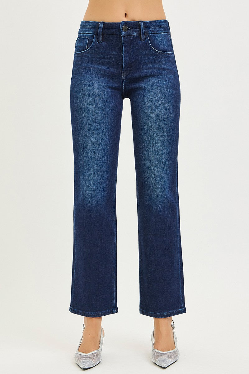 Annie Tummy Control Mid Rise Straight Jeans In Dark