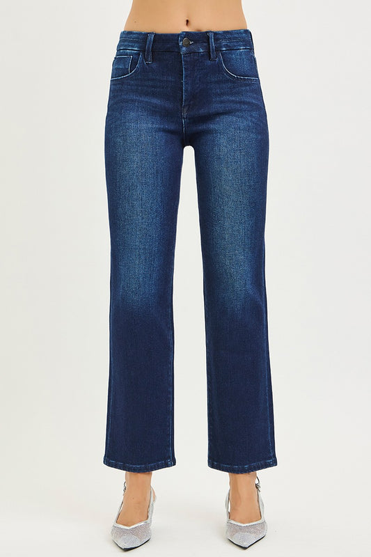 Annie Tummy Control Mid Rise Straight Jeans In Dark