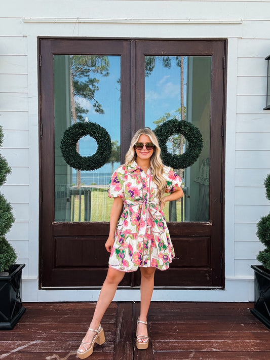 At The Garden Floral Button Dress