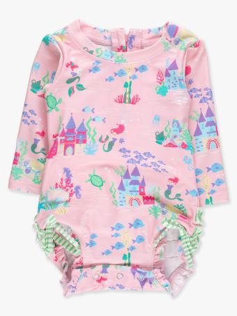 Atlantis Mermaids Long Sleeve One Piece Rash Guard Swimsuit