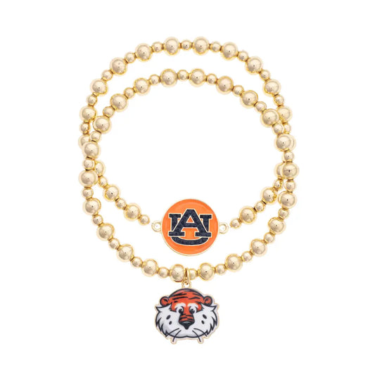 Auburn Tigers Ball Bead Bracelet Set of 2
