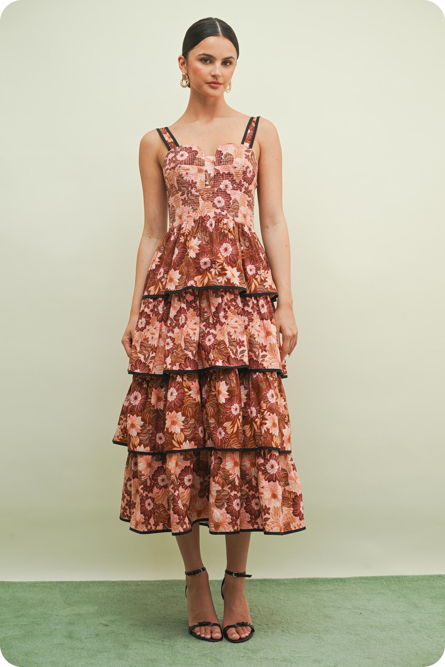 Autumn Bloom Ruffle Midi Dress