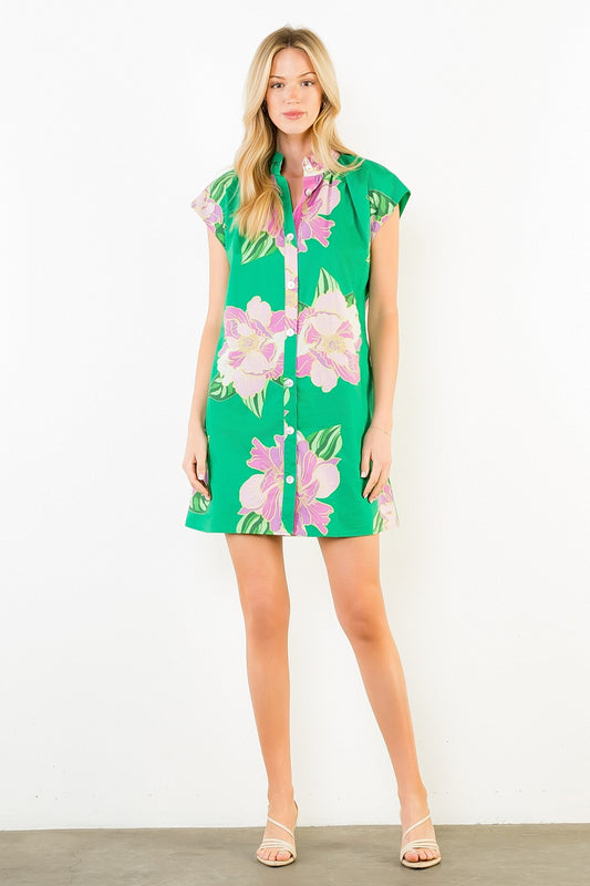 Azalea Short Sleeve Floral Print Button Up Dress