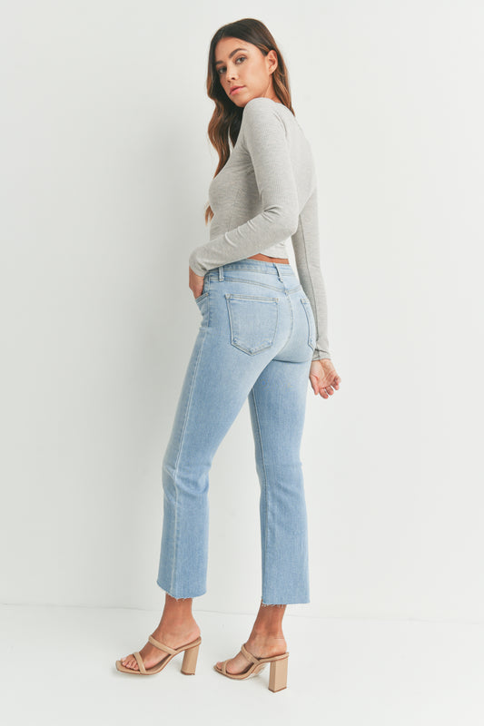 Marci Light Wash Raw Hem Cropped Flare