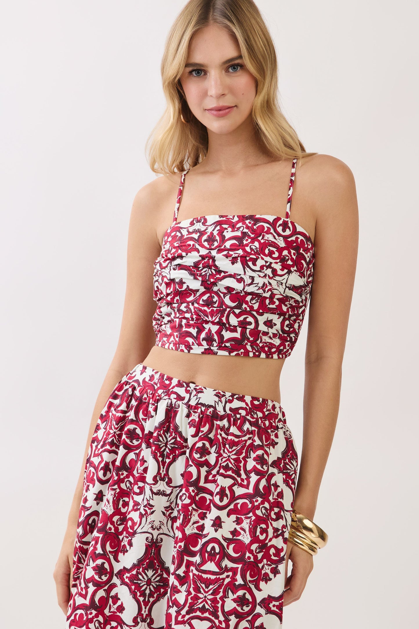 Baroque Print Skirt Set In Crimson