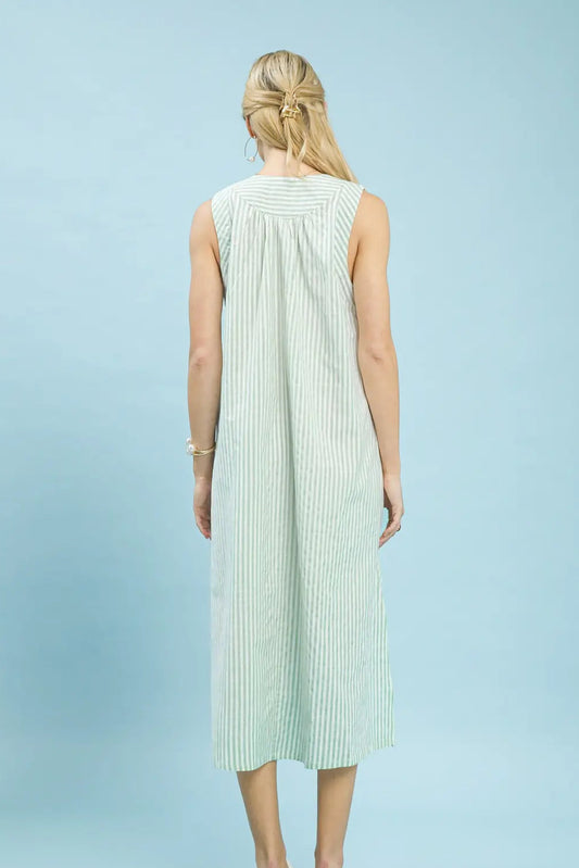 Bay Breeze Stripe Midi Dress In Sage