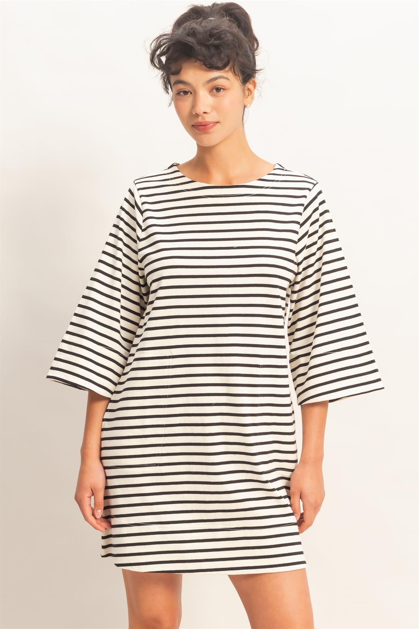 Black Striped Round Neck Mini Dress