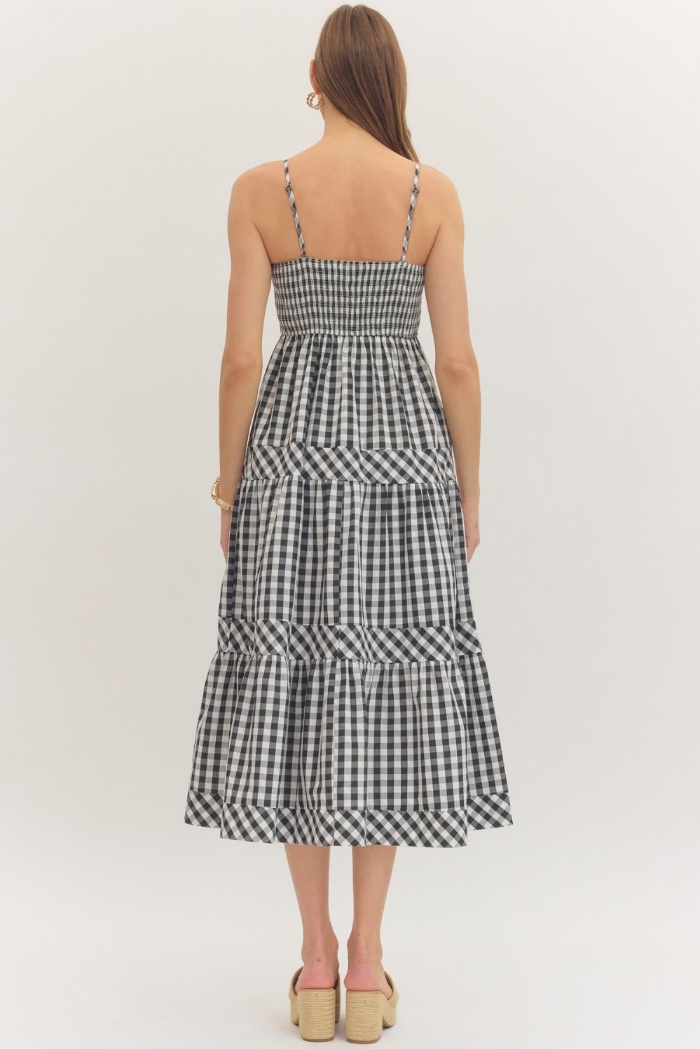 Black And White Gingham Midi Dress