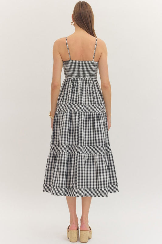 Black And White Gingham Midi Dress