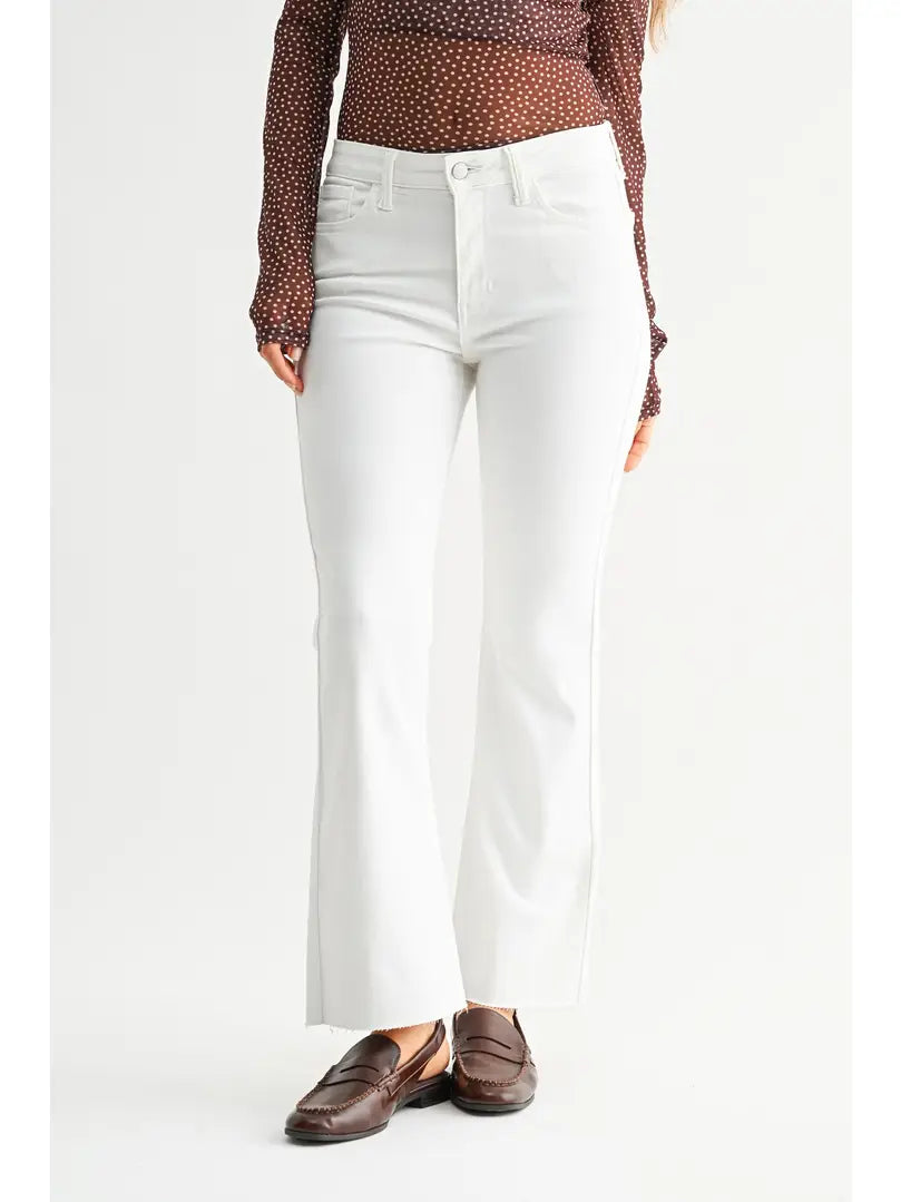 Blair Cropped Raw Hem Flare Jeans In White